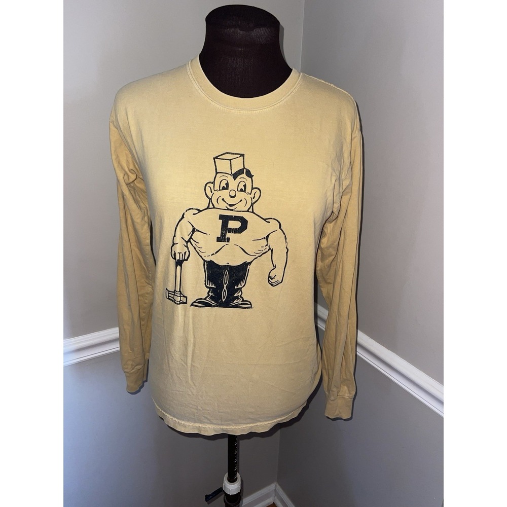 Purdue Boilermakers Pete Comfort Colors Adult‎ Long Sleeve Shirt Yellow Sz Small